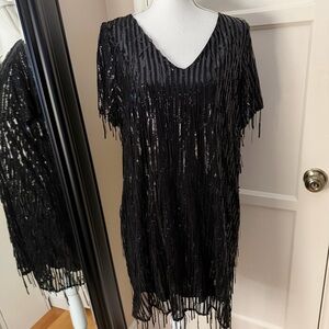 Zara Black Fringe Sequin Mini Dress